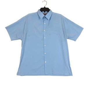 RS Surf Y2K Button Down Shirt Medium Fish Embroidered Blue Short Sleeve RN101796